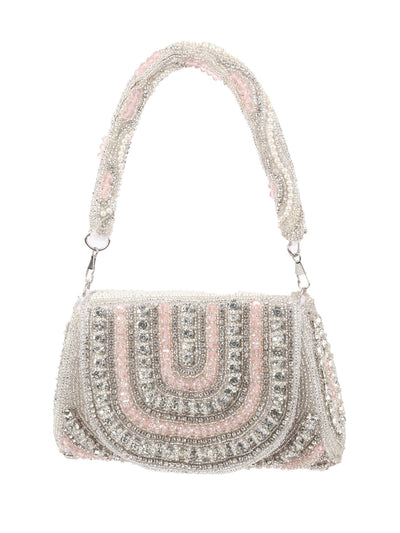 Odette Silver Velvet Embellished Hand Bag For Women