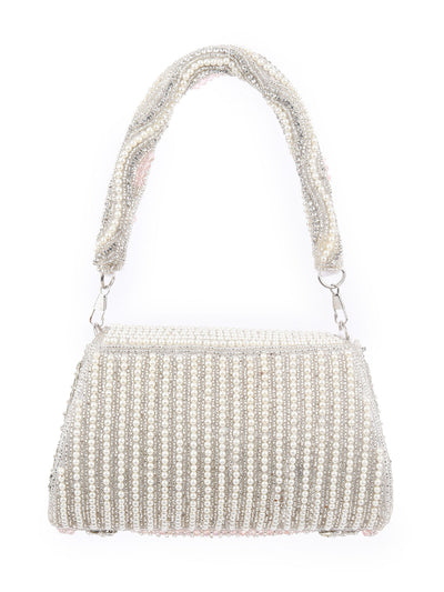 Odette Silver Velvet Embellished Hand Bag For Women