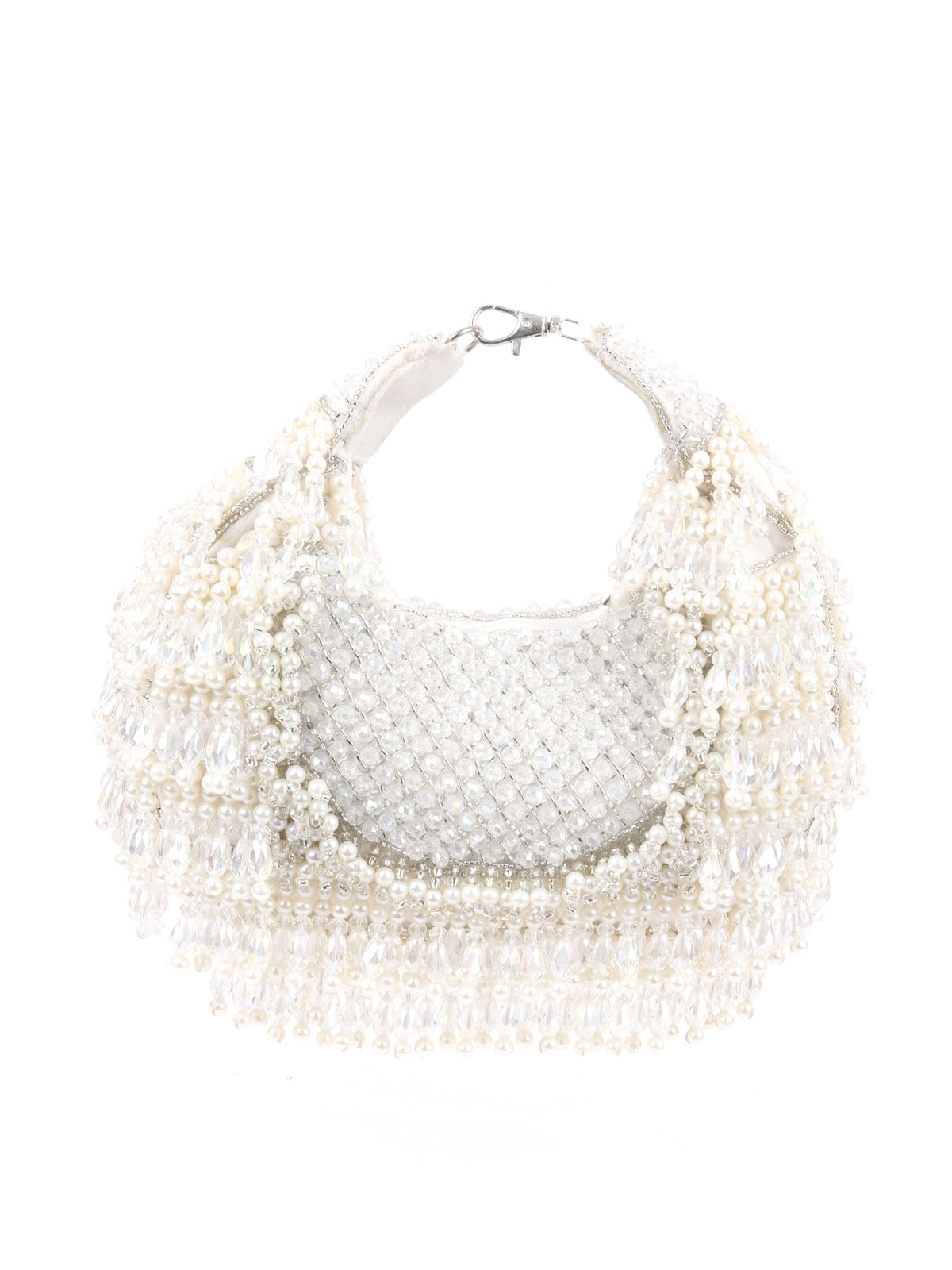 Odette Silver Suede Embellished Hand Bag For Women