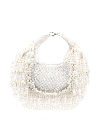 Odette Silver Suede Embellished Hand Bag For Women