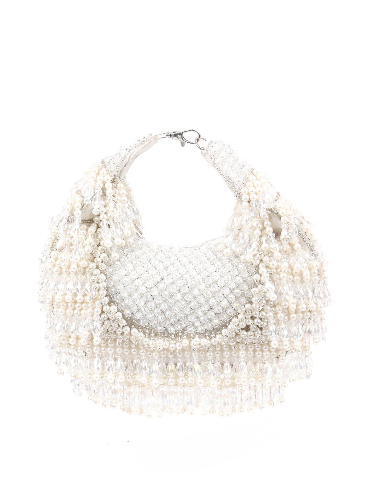 Odette Silver Suede Embellished Hand Bag For Women