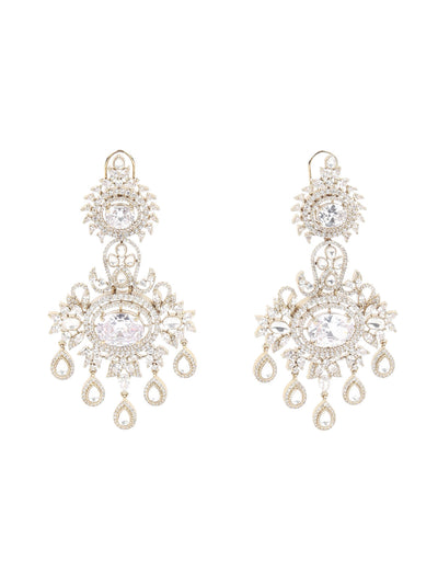 Odette White Zicron Gold Plated Dangler Earrings For Women