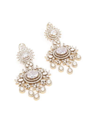 Odette White Zicron Gold Plated Dangler Earrings For Women