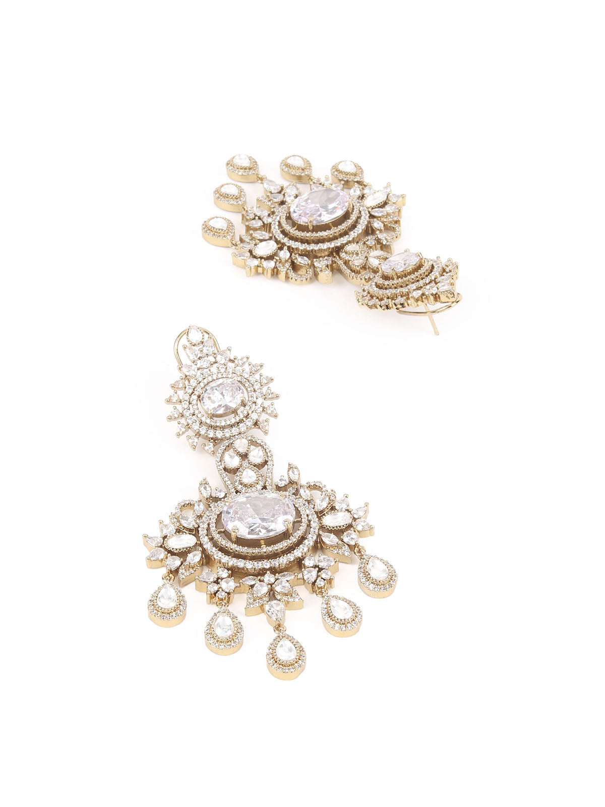 Odette White Zicron Gold Plated Dangler Earrings For Women