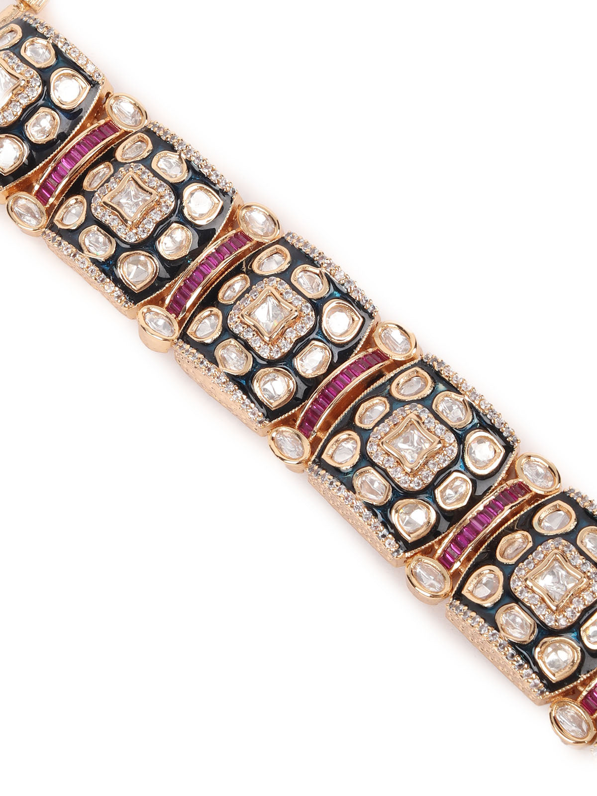 Odette Black Gold Plated Kundan Bracelets For Women