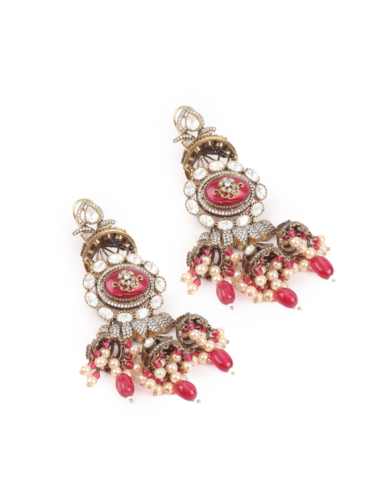 Odette Maroon Zircon Gold Plated Dangler Earrings For Women