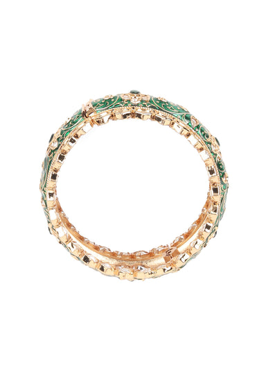 Odette Green Gold Plated Kundan Bangles For Women