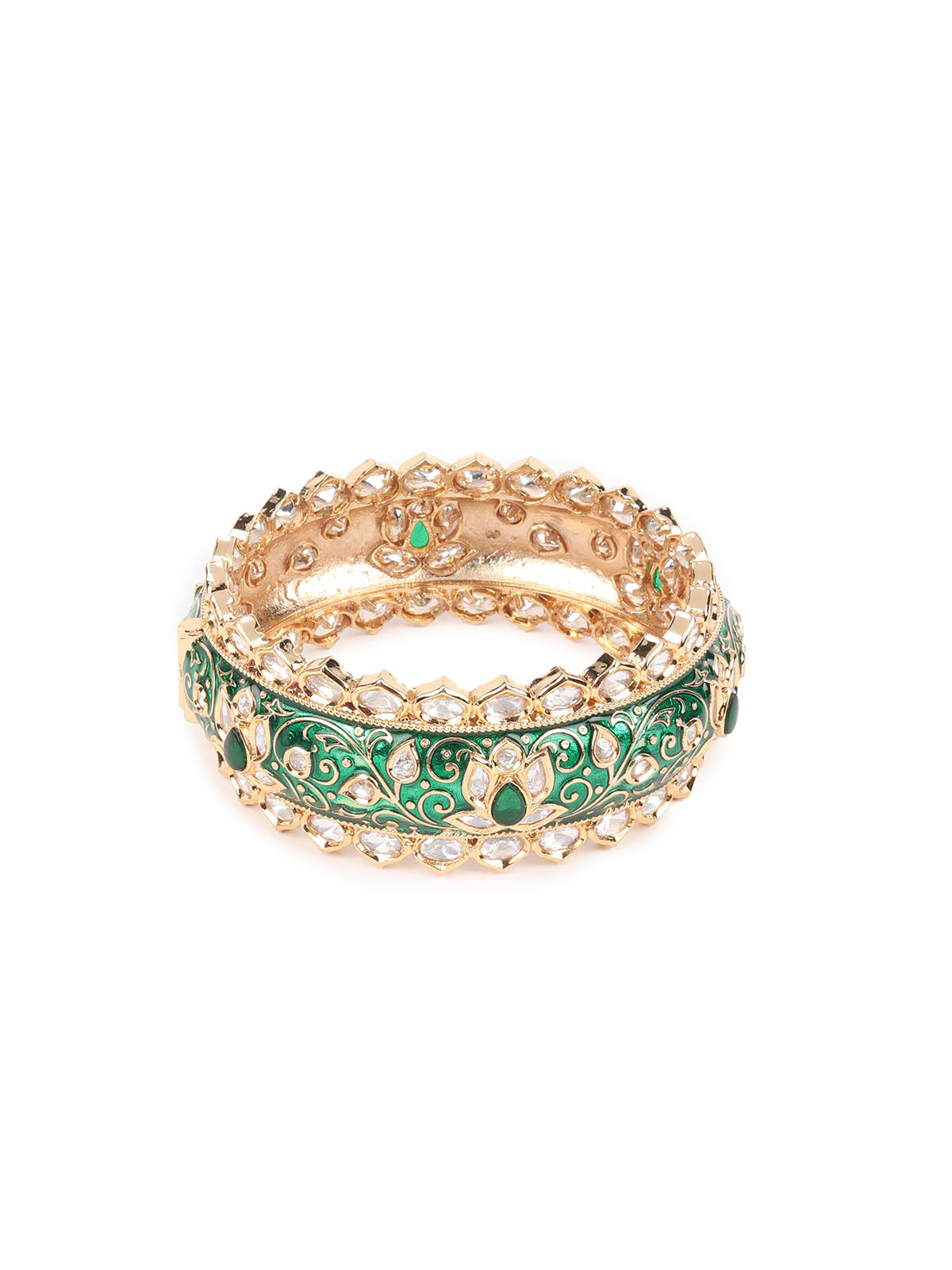 Odette Green Gold Plated Kundan Bangles For Women