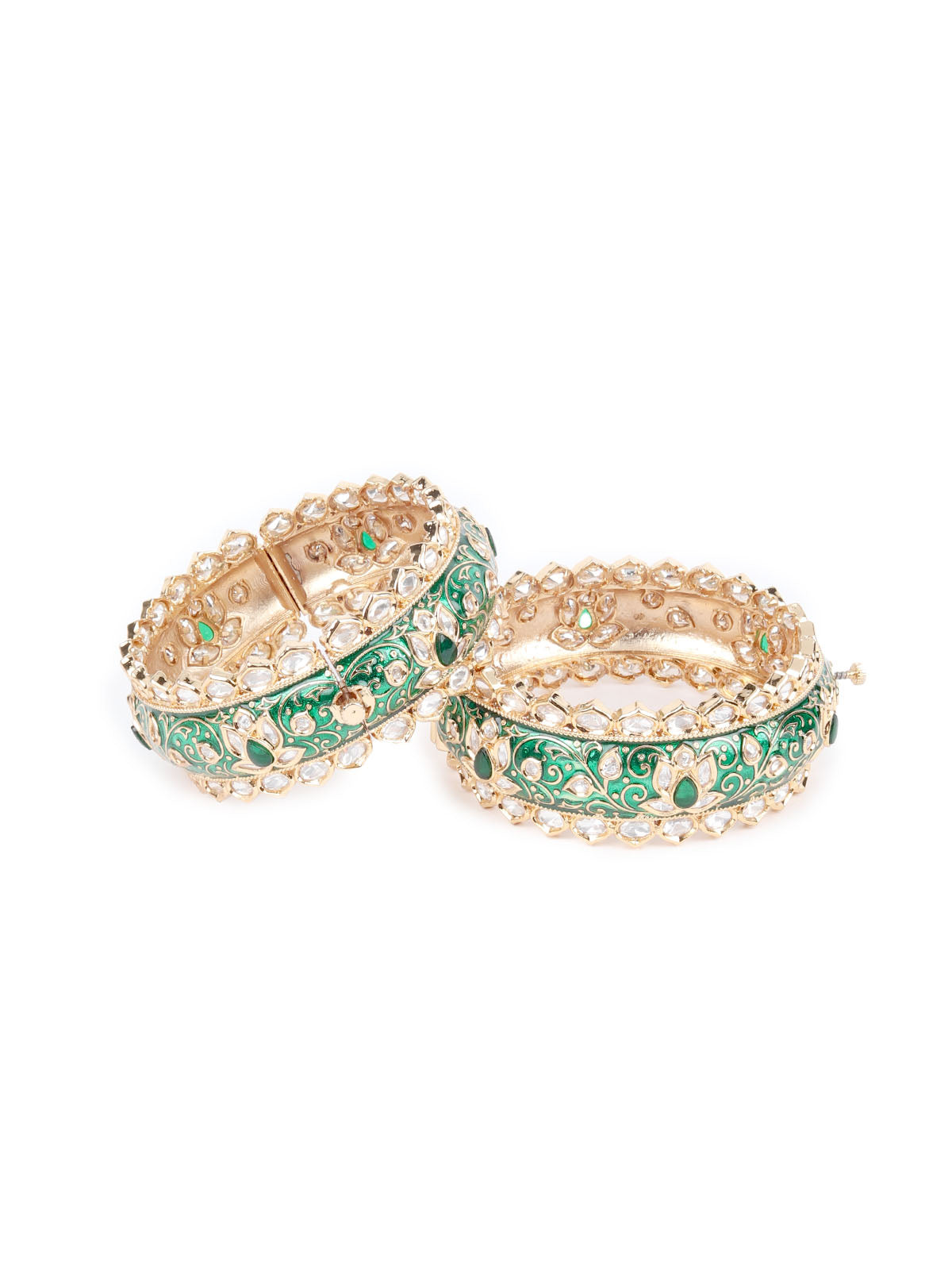 Odette Green Gold Plated Kundan Bangles For Women