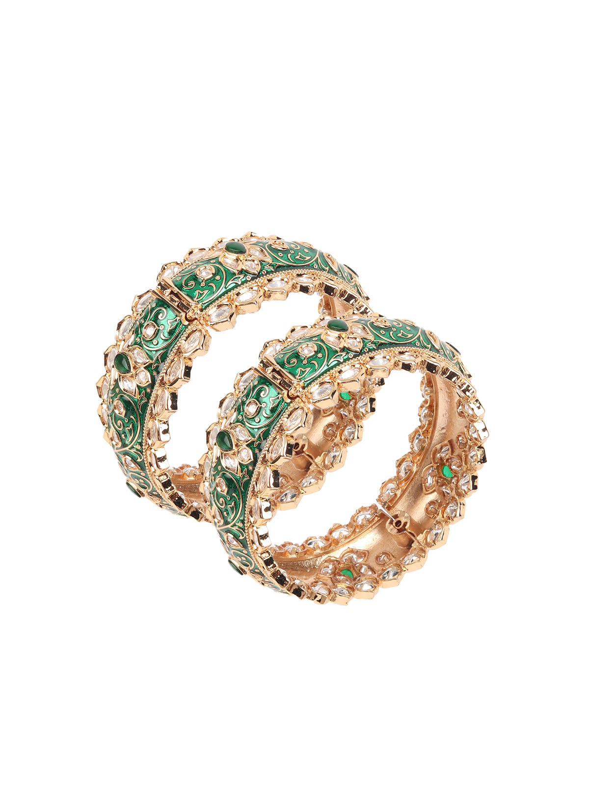 Odette Green Gold Plated Kundan Bangles For Women