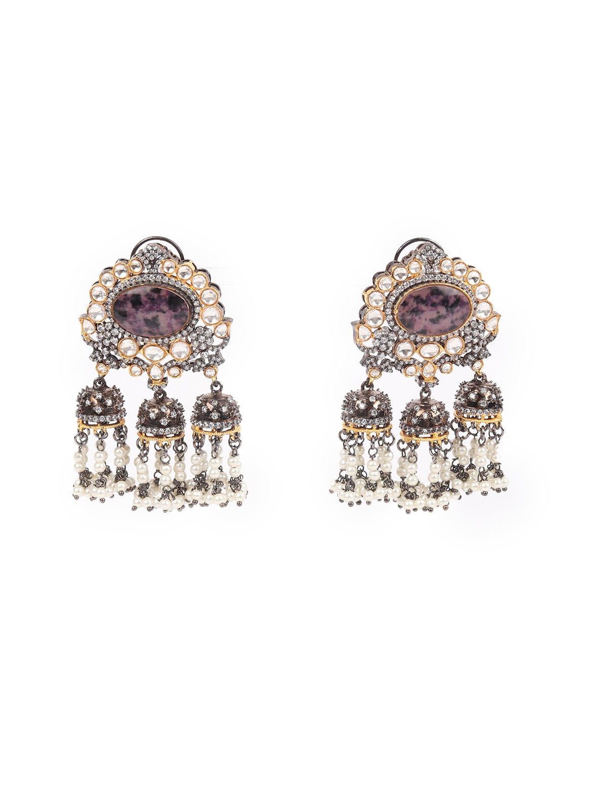 Odette Mauve Kundan Gold-Plated Dangler Earrings For Women