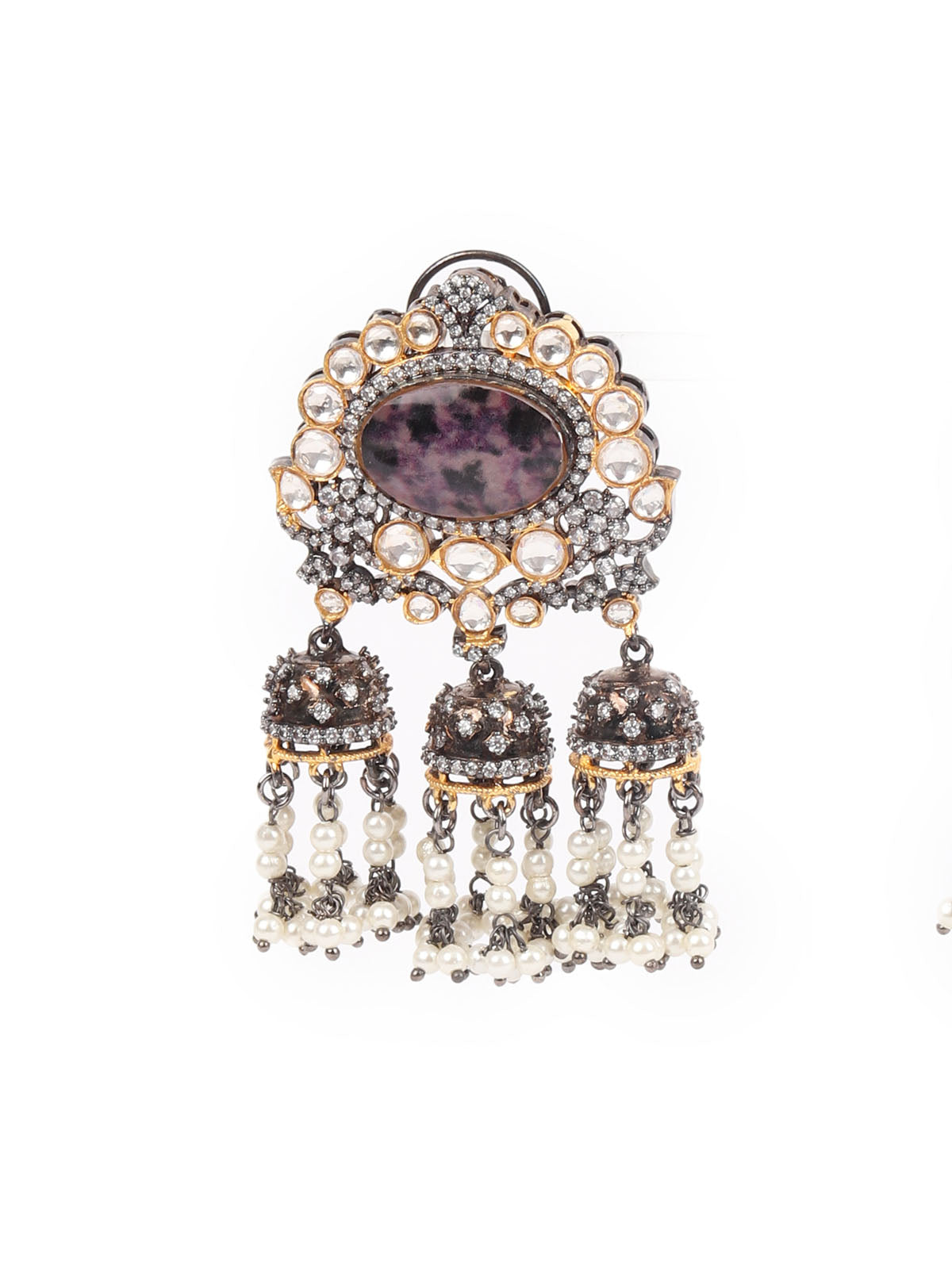 Odette Mauve Kundan Gold-Plated Dangler Earrings For Women