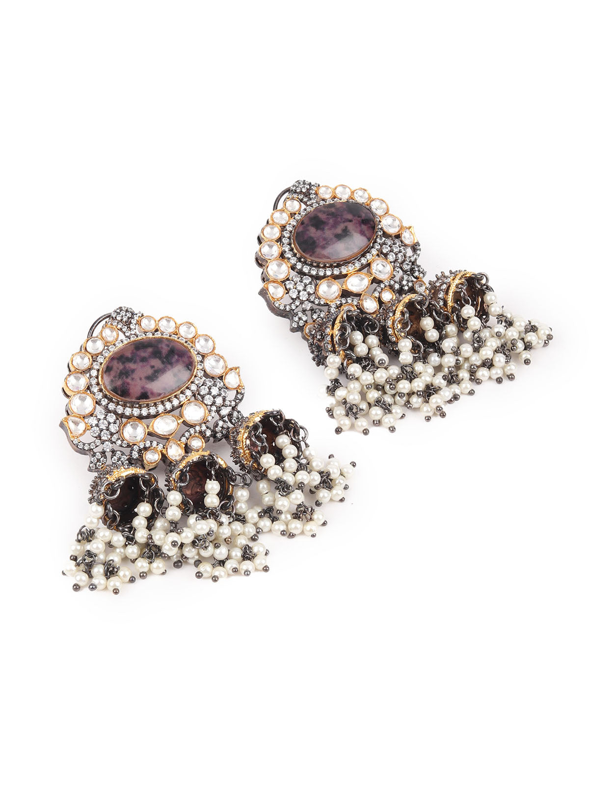 Odette Mauve Kundan Gold-Plated Dangler Earrings For Women