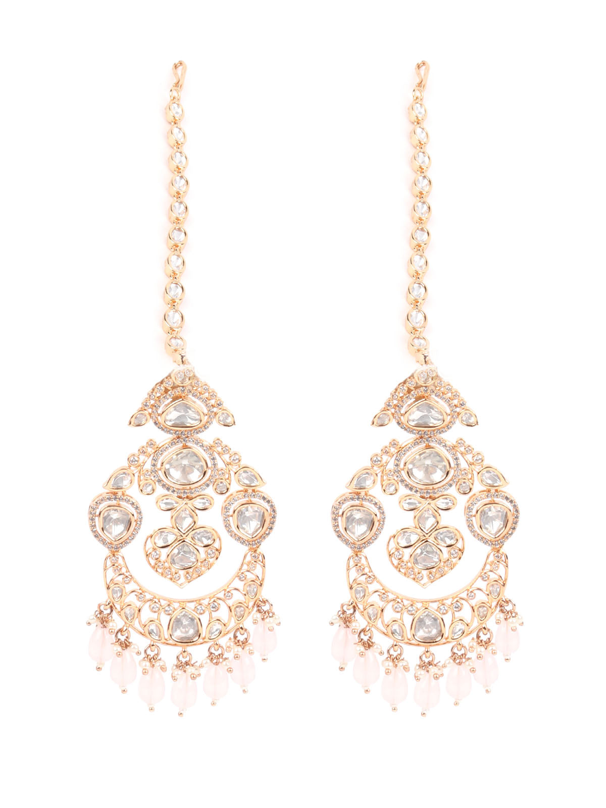 Odette Light Pink Kundan Gold Plated Dangler Earrings For Women