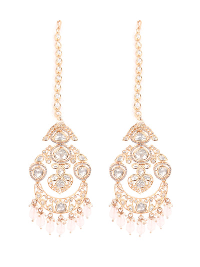 Odette Light Pink Kundan Gold Plated Dangler Earrings For Women