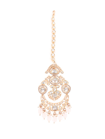 Odette Light Pink Kundan Gold Plated Dangler Earrings For Women