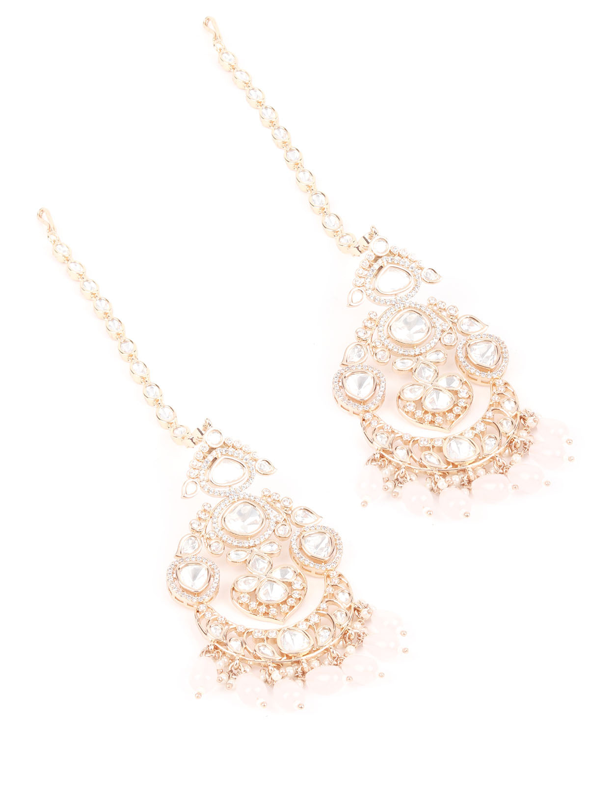 Odette Light Pink Kundan Gold Plated Dangler Earrings For Women