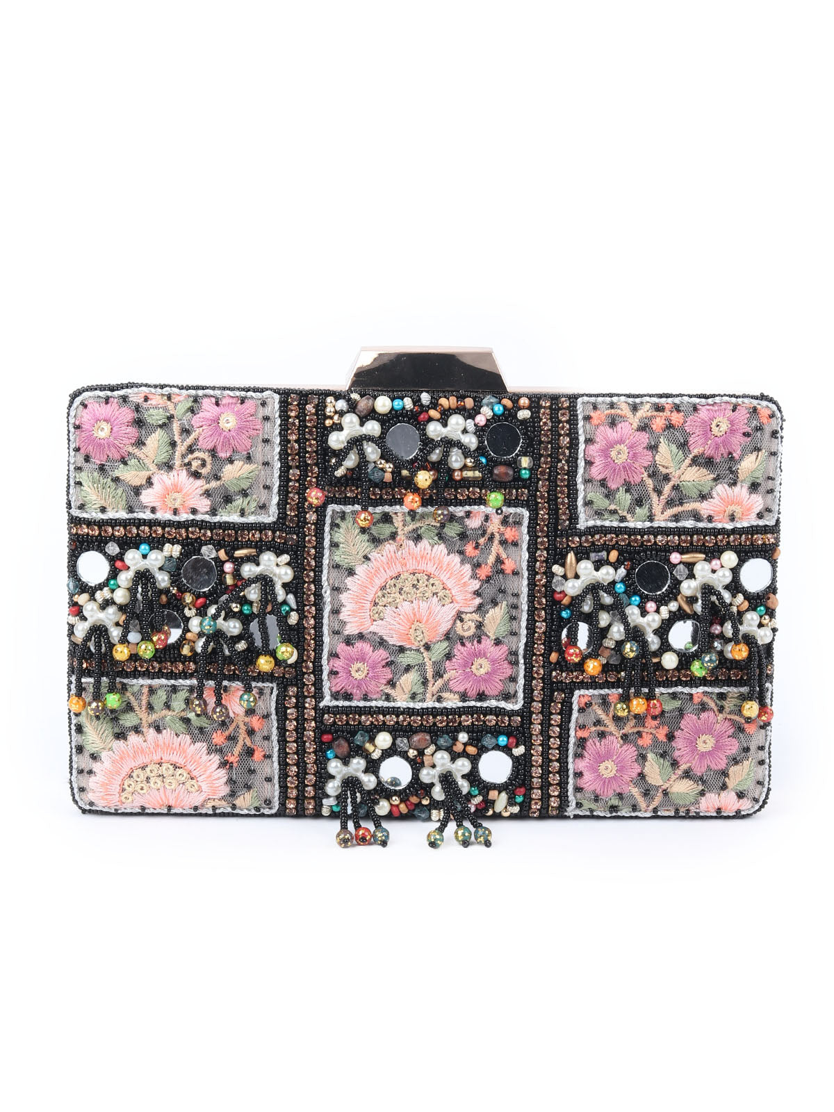 Odette Black Beads Embroidered Clutch Bag For Women