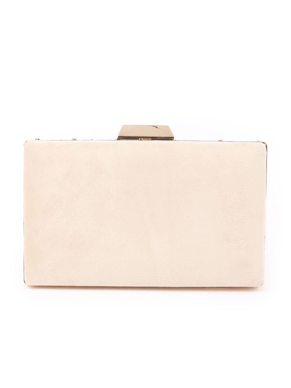 Odette Beige Metal Embroidered Clutch Bag For Women