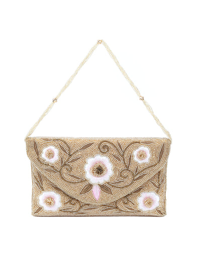 Odette Gold Beads Embellished Clutch Bag For Women