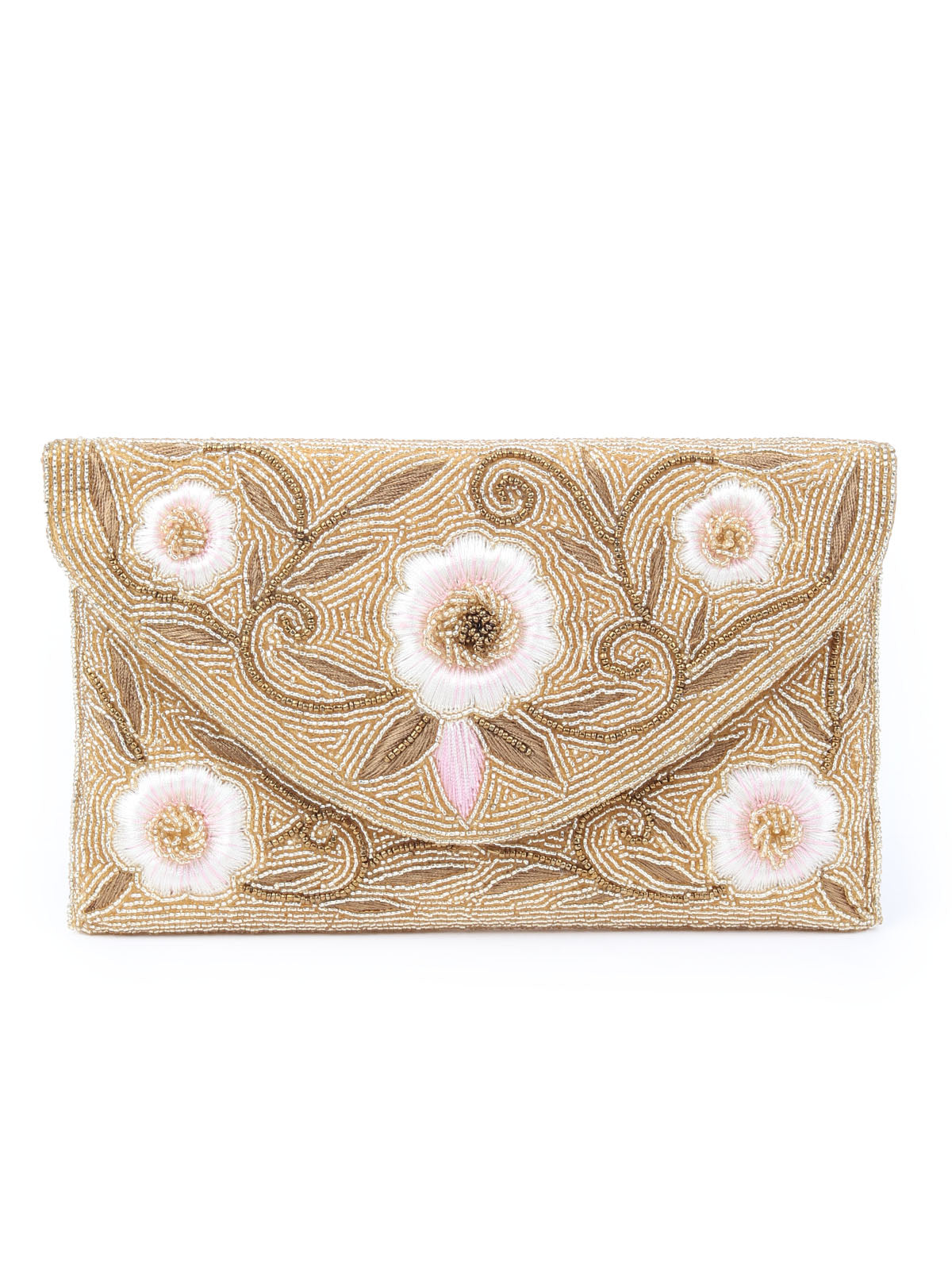 Odette Gold Beads Embellished Clutch Bag For Women