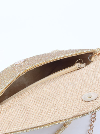 Odette Gold Beads Embellished Clutch Bag For Women