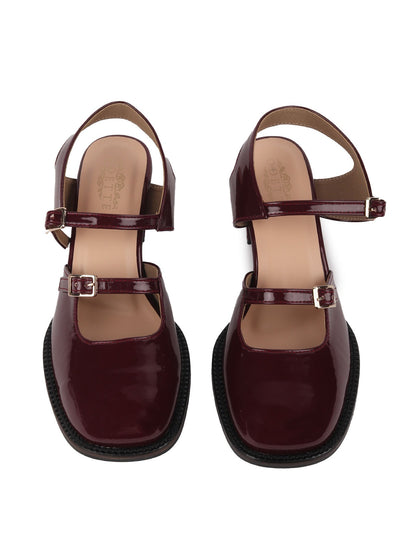 Odette Maroon PU Solid Shoes For Women