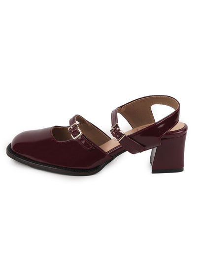 Odette Maroon PU Solid Shoes For Women