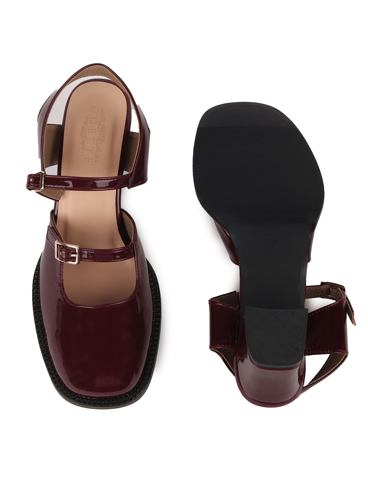 Odette Maroon PU Solid Shoes For Women