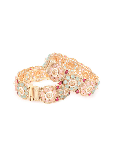 Odette Multicolor Embellished Bangles For Women-Set Of 2