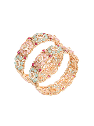 Odette Multicolor Embellished Bangles For Women-Set Of 2