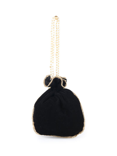 Odette Black Embroidered Potli Bag For Women
