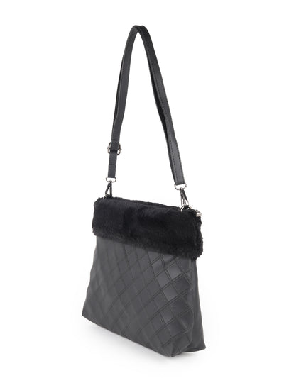 Odette Black Patterned Fur Hand Bag For Women
