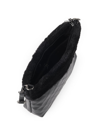 Odette Black Patterned Fur Hand Bag For Women