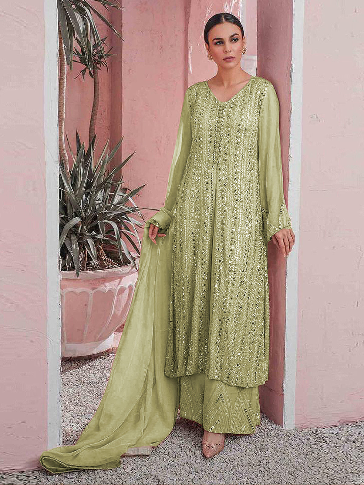 Buy Pista Color Party Wear Georgette Suit Online. Odette Buy Pista Color Party Wear Georgette Suit Online. Odette