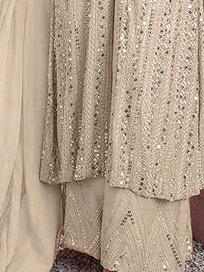 Odette Women Cream Color Party Wear Georgette Semi Stitched Suit