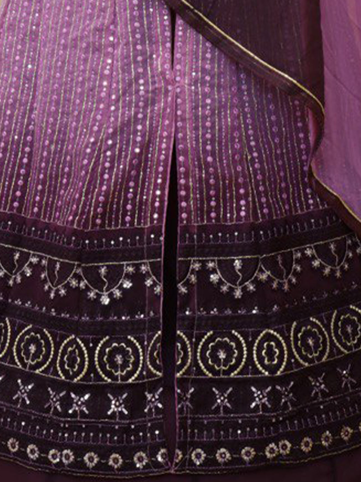 Odette Women Purple Embroidered Georgette Partywear Semi Stitched Anarkali Salwar Suit