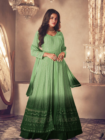 Odette - Green Embroidered Georgette Partywear Semi Stitched Anarkali Salwar Suit