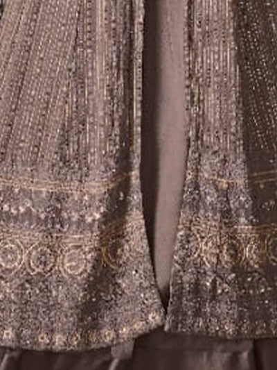 Odette Women Grey Faux Georgette Semi Stitched Kurta Set
