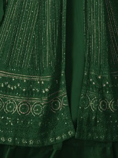 Odette Women Green Faux Georgette Semi Stitched Kurta Set