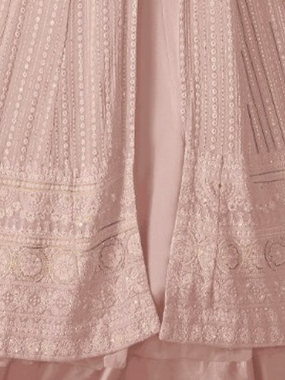 Odette Women Light Pink Faux Georgette Semi Stitched Kurta Set