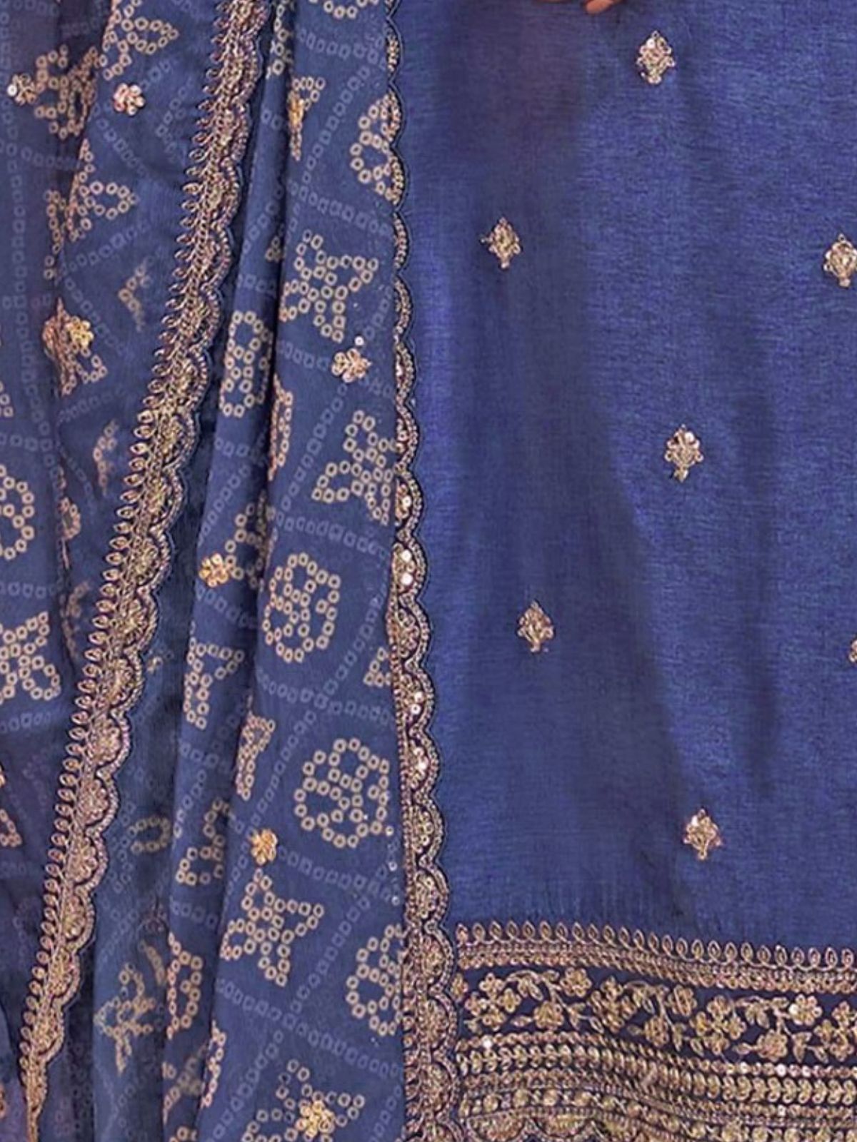 Odette Blue Georgette Embroidered Semi-Stitched Kurta Set For Women