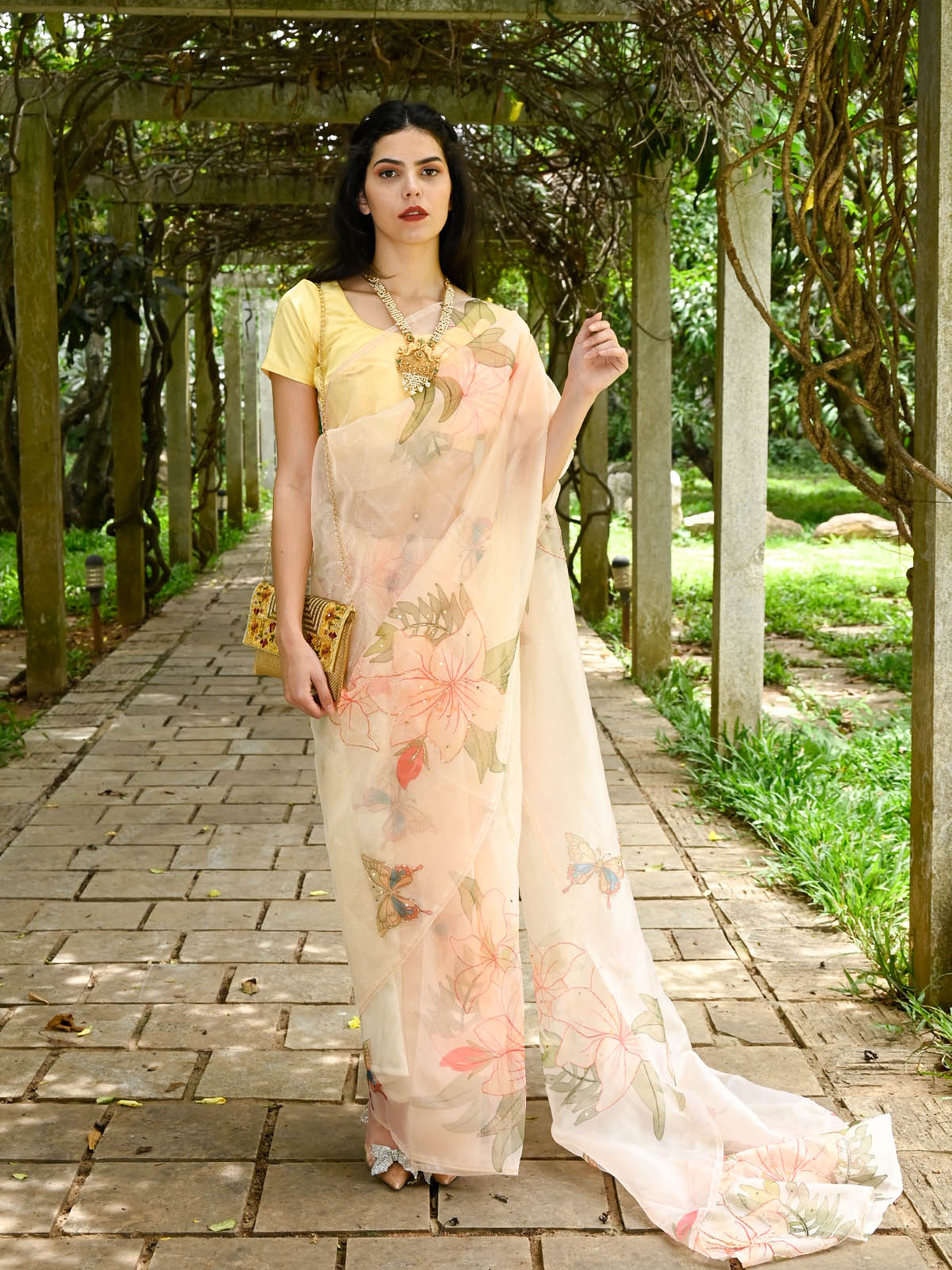 Buy Peach Sarees for Women by WUXI Online