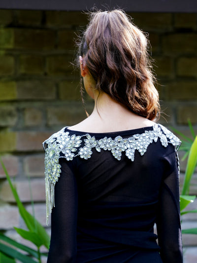 Odette Women The Glitzy Black And Silver Embroidered Cape