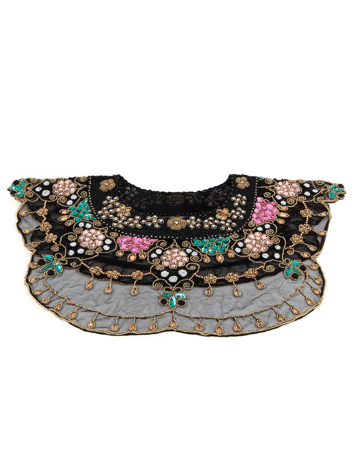 Odette Women The Glamorous Black With Multicolored Embroidered Cape