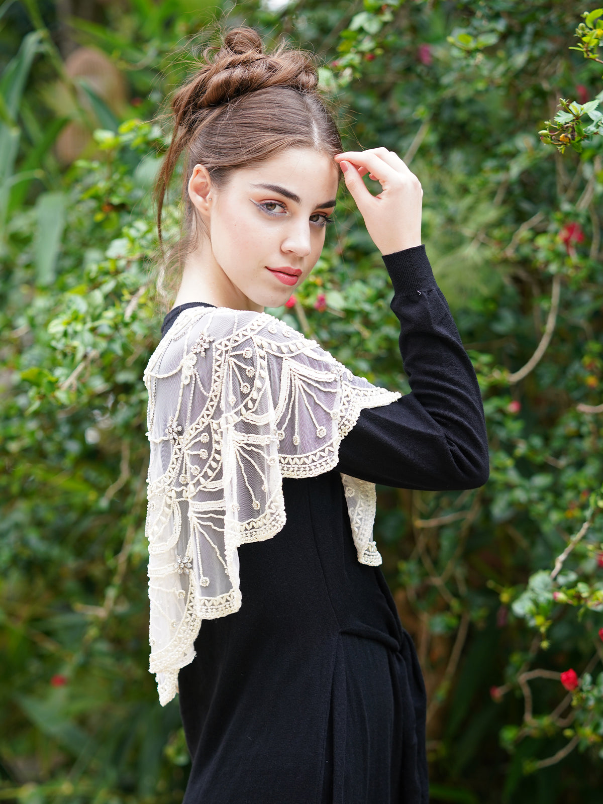 Odette Women The Glamorous Apricot Embroidered And Tasseled Cape