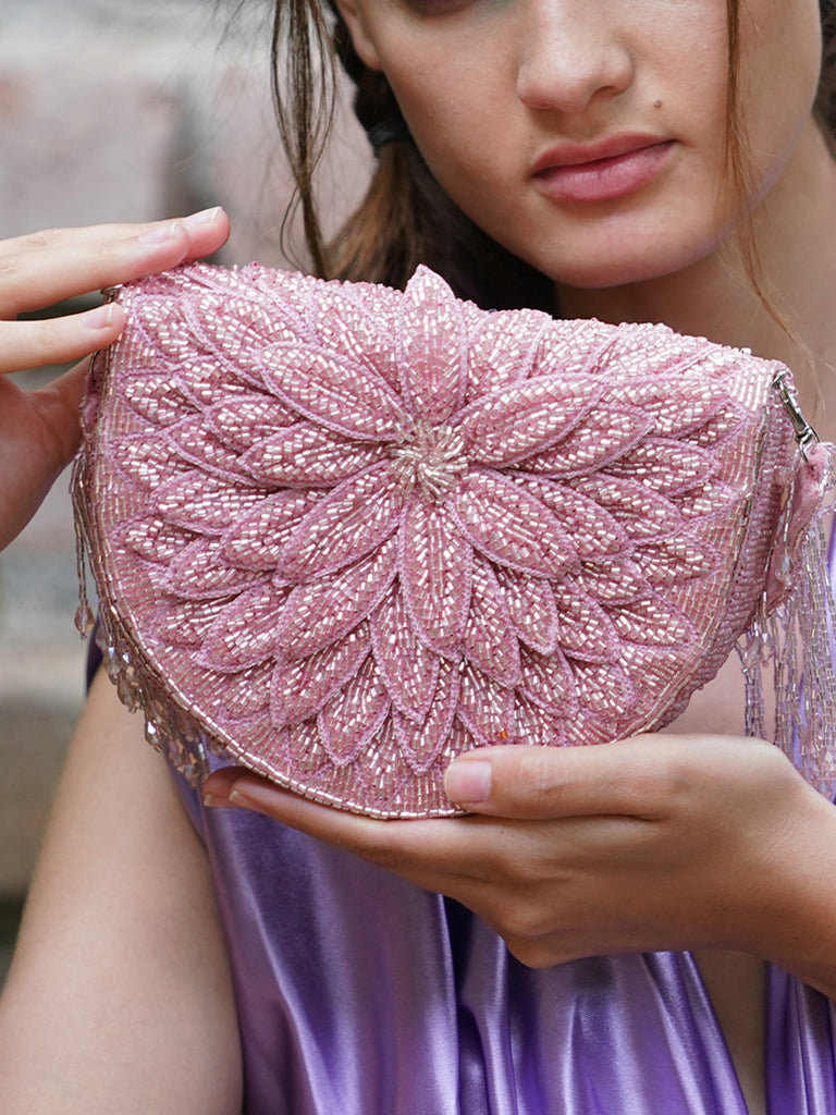 Pink lace clutch discount bag