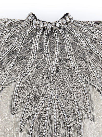 Odette Women The Glamorous Grey And Silver Embellished Cape