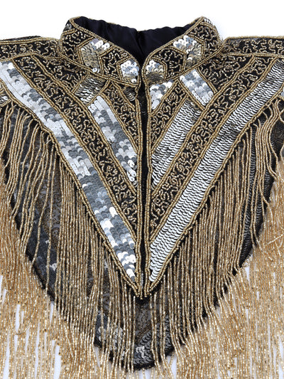 Odette Women The Glamorous Black And Gold Embellished Cape