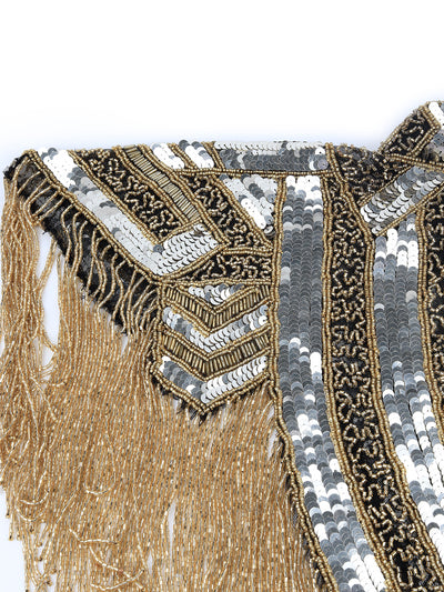 Odette Women The Glamorous Black And Gold Embellished Cape